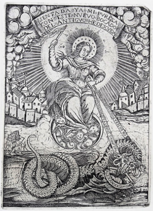 Anónimo. Inmaculada Apocalíptica, Grabado. Siglo XVIII Museo de pontevedra, España.